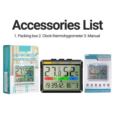 Picture of High Accuracy Thermometers Digital Hygrometer Tester With Intelligent Clock Function Suitable For Bedroom And Office Use-Health Proo Multicolor