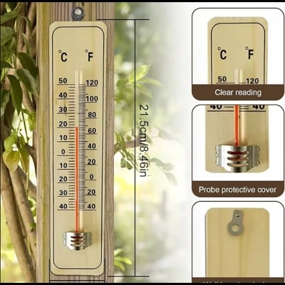 Picture of Room Thermometer (Wooden & Hanging) - Wall Hang Thermometer Indoor Outdoor Garden House Garage Office Room Hung Logger Room Incubator Temperature Meter-healthproo Multicolor