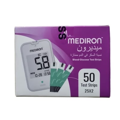 Picture of Mediron Blood Glucose Test 1box 25X2 Test Strips 50pcs-healthproo Multicolor