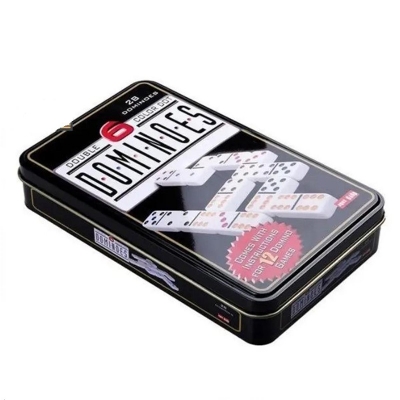 Picture of 28 Pcs Double 6 Color Dot Dominoes Game, White Domino in Tin Box Multicolor