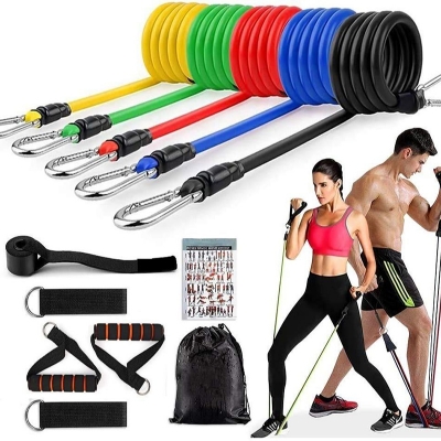 Picture of Resistance Bands set, Stackable Exercise Bands with Handles, Door Ankle, Ankle Straps and Carrying Bag, Workout Bands for Muscle Building, Physical Therapy, Yoga and Pilates Multicolor