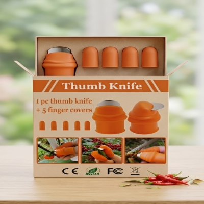 Picture of Garden Thumb Knife with 5 Finger Covers – Agricultural Fruit Picker and Pruning Tool