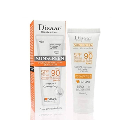 Picture of Disaar SPF90 Oil-Free Sunscreen Cream 40g | Instant Protection UVA UVB Foundation PA+++ - White