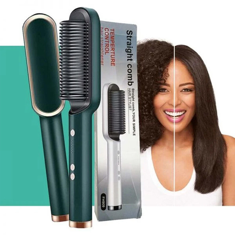 Picture of Professional Brush Hair Straightener Ceramic Electric Straightening Brush Fast Heating Curler Straightener Comb Styler - Hair Straightener