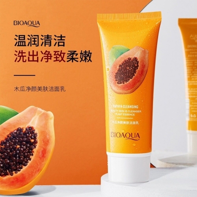 Picture of BIOAQUA papaya moisturizing shrink pore face wash foam facial cleanser -100gm - White