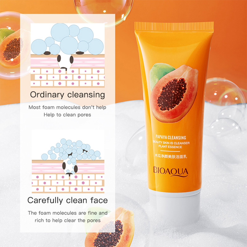 Picture of BIOAQUA papaya moisturizing shrink pore face wash foam facial cleanser -100gm - White