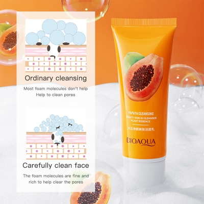 Picture of BIOAQUA papaya moisturizing shrink pore face wash foam facial cleanser -100gm - White