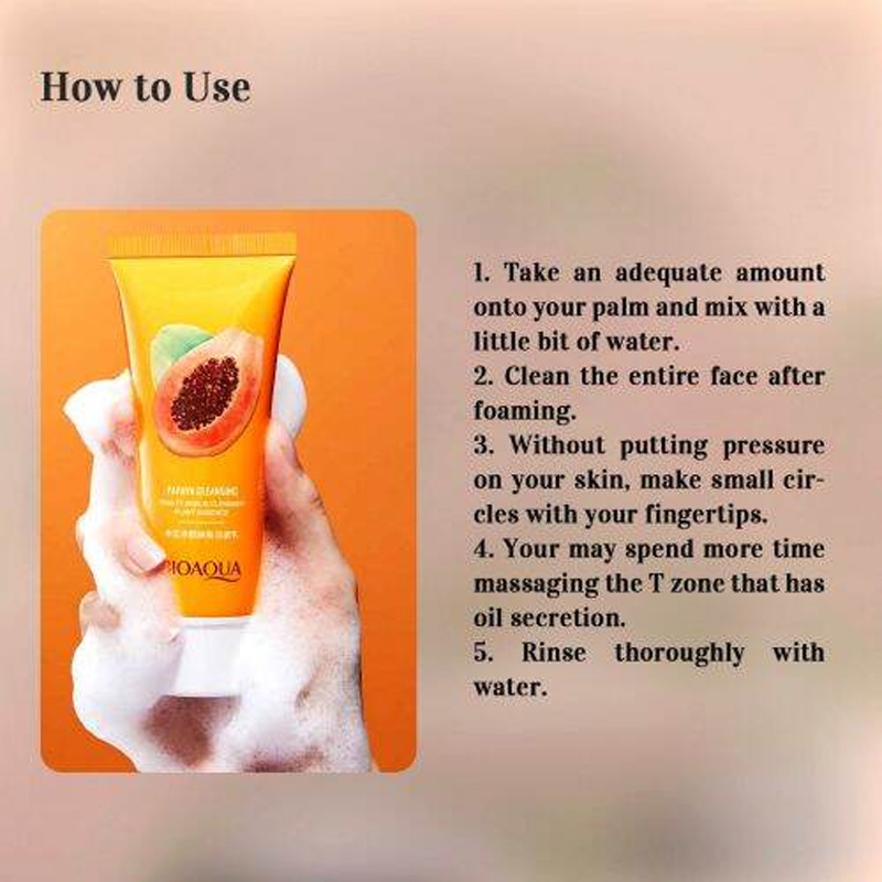 Picture of BIOAQUA papaya moisturizing shrink pore face wash foam facial cleanser -100gm - White