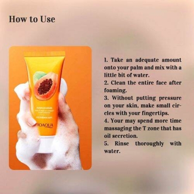 Picture of BIOAQUA papaya moisturizing shrink pore face wash foam facial cleanser -100gm - White