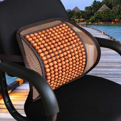 Picture of Wooden Bead Lumbar Support Cushion Or mesh Back Support for Car/Office Chair - Chocolate