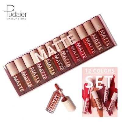 Picture of PUDAIER 12/PC SET velvet matte lip gloss lipstick long lasting moisturizing waterproof - Brown