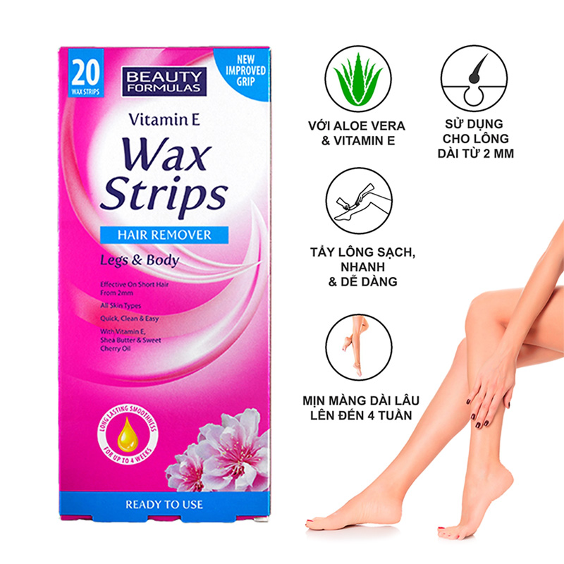 Picture of Beauty Formulas Wax Strips Hair Remover Leg & Body skin 1pack (20 piece) - Pink