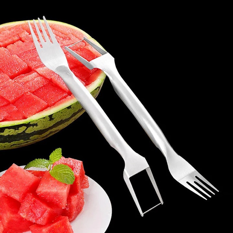 Picture of 2 In 1 Watermelon Fork Slicer Multi-purpose Stainless Steel Watermelon Slicer Cutter Kitchen Fruit Cutting Fork Fruit Divider Kitchen Gadgets