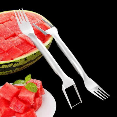 Picture of 2 In 1 Watermelon Fork Slicer Multi-purpose Stainless Steel Watermelon Slicer Cutter Kitchen Fruit Cutting Fork Fruit Divider Kitchen Gadgets