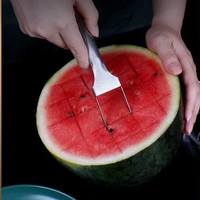 Picture of 2 In 1 Watermelon Fork Slicer Multi-purpose Stainless Steel Watermelon Slicer Cutter Kitchen Fruit Cutting Fork Fruit Divider Kitchen Gadgets