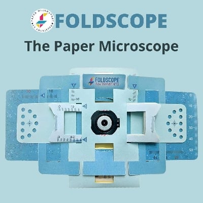 Picture of Full Setup Foldscope + Smartphone Coupling for Biological Experiment - Multicolor