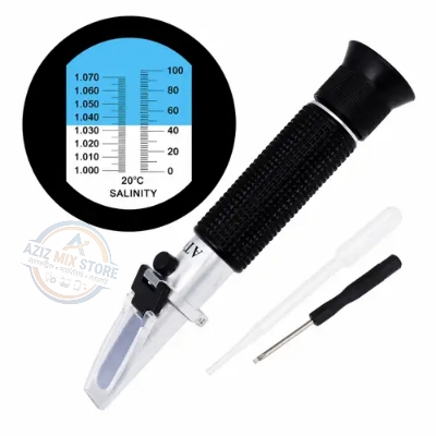 Picture of ATC Portable Salinity Refractometer 0–100 ppt (0–100%) for Salinity Testing The ATC Portable Salinity Refractometer 0–100 ppt is a precision instrument designed to measure the salt concentration (salinity) in liquids quickly and accurately.