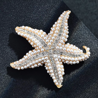 Picture of Elegant Pearl Starfish Brooch for Women – Rhinestone Sea Star Safety Pin for Party, Wedding & Casual Wear