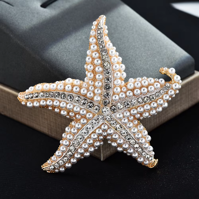 Picture of Elegant Pearl Starfish Brooch for Women – Rhinestone Sea Star Safety Pin for Party, Wedding & Casual Wear