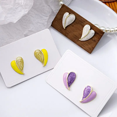 Picture of Stylish Enameled Heart Stud Earrings for Women – Cute & Colorful Geometric Design | Lightweight Everyday Jewelry