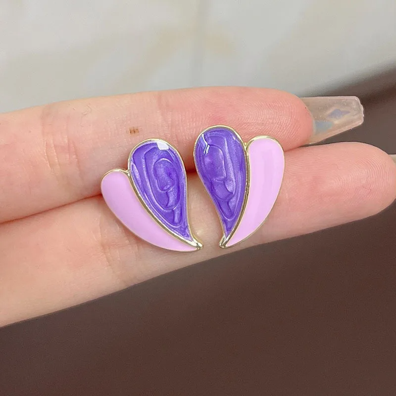Picture of Stylish Enameled Heart Stud Earrings for Women – Cute & Colorful Geometric Design | Lightweight Everyday Jewelry