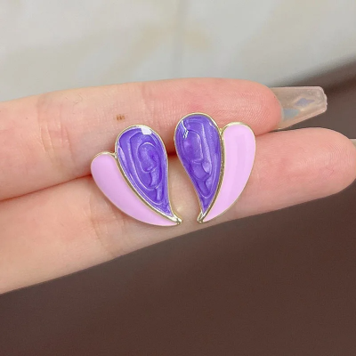 Picture of Stylish Enameled Heart Stud Earrings for Women – Cute & Colorful Geometric Design | Lightweight Everyday Jewelry