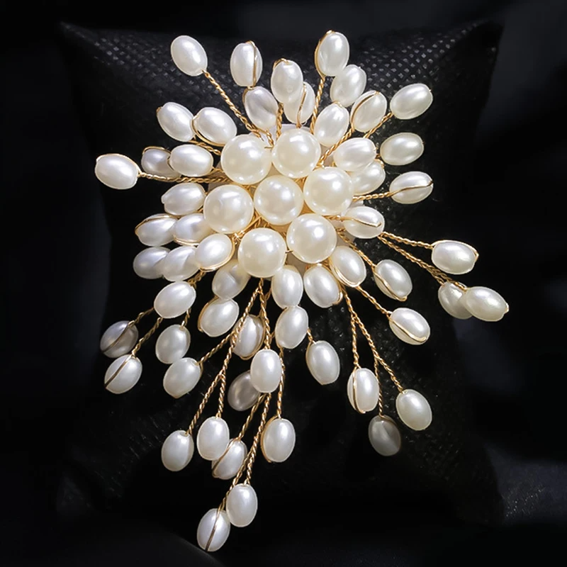 Picture of Luxury Pearl Flower Brooch Pin – Elegant Fashion Jewelry for Women & Girls White