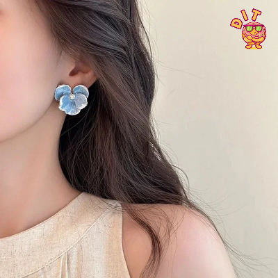 Picture of Retro Big Flower Stud Earrings for Women – Enamel Oil Petal Design with Rhinestones – Red & Blue | Elegant Wedding & Party Jewelry