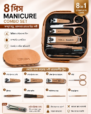 Picture of 8 Pcs Manicure Set Stainless Steel Nail Cutter Kit Portable Grooming Kit with Case (Men & Women)