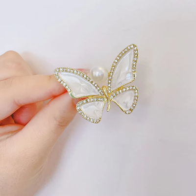 Picture of Elegant Pearl & Butterfly Brooch for Women & Girls | Stunning Safety Pin with White Gemstones