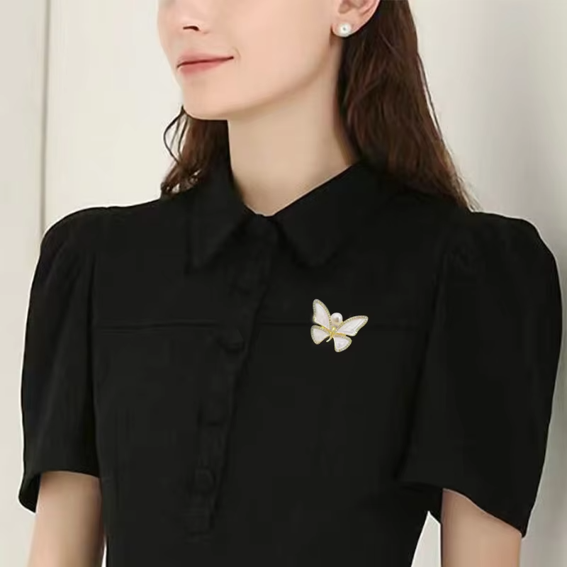 Picture of Elegant Pearl & Butterfly Brooch for Women & Girls | Stunning Safety Pin with White Gemstones