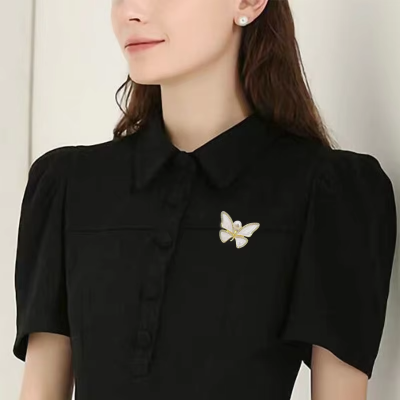 Picture of Elegant Pearl & Butterfly Brooch for Women & Girls | Stunning Safety Pin with White Gemstones