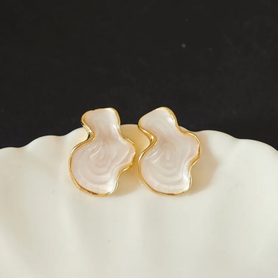 Picture of Abstract White Irregular Cloud Hoop Earrings for Women – Minimalist Gold Alloy Jewelry for Everyday Wear Gold