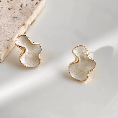 Picture of Abstract White Irregular Cloud Hoop Earrings for Women – Minimalist Gold Alloy Jewelry for Everyday Wear Gold