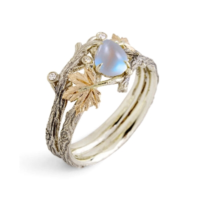 Picture of Retro Maple Leaf Opal Ring for Women | Vintage Waterdrop Opal Stone Ring