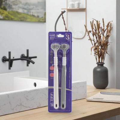 Picture of 3-Sided Toothbrush (2-Piece) – Triple Cleaning Head with Tongue Scraper | 360° Deep Clean for Teeth & Gums | Ultra-Soft 0.15mm Bristles (White/Grey)