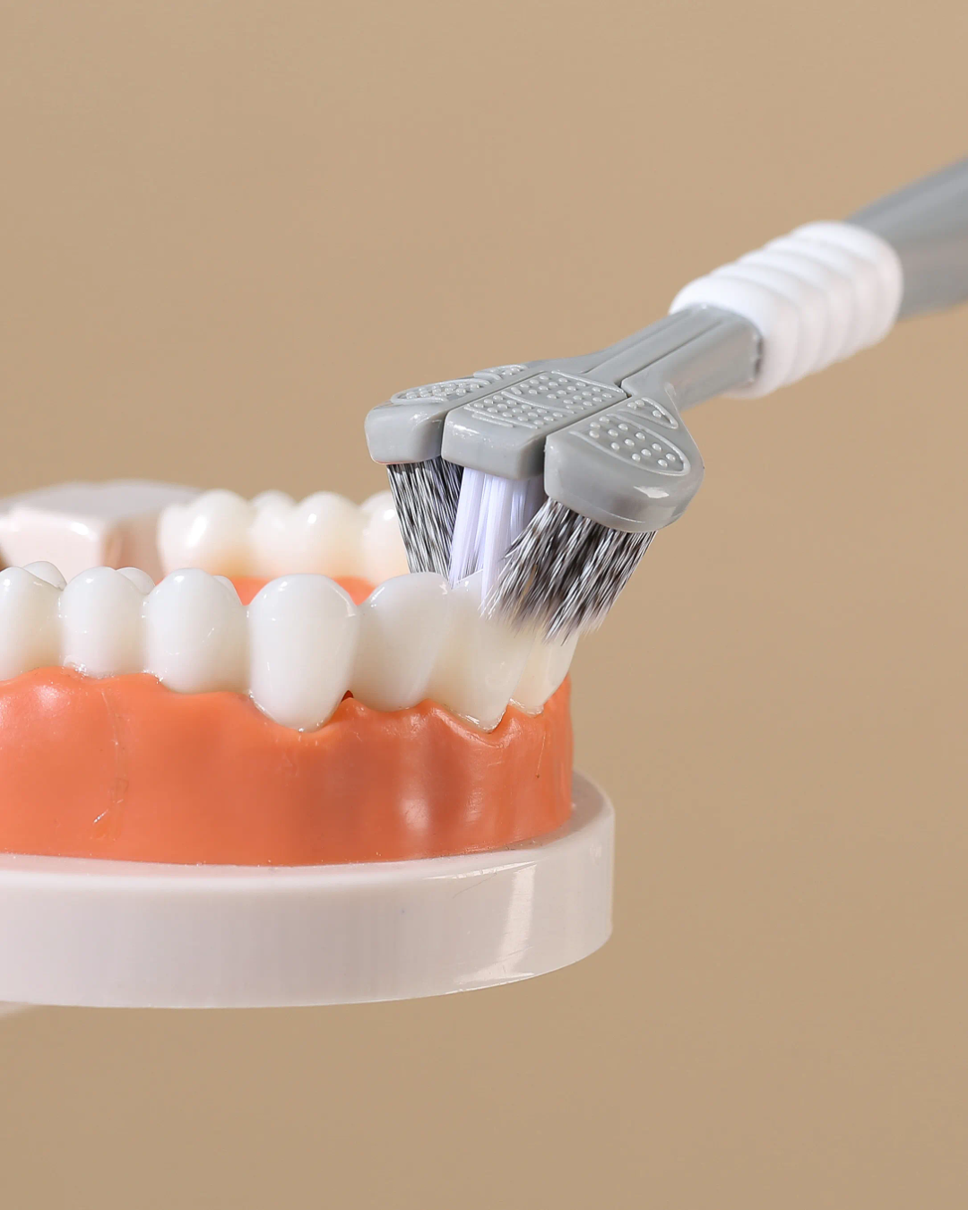 Picture of 3-Sided Toothbrush (2-Piece) – Triple Cleaning Head with Tongue Scraper | 360° Deep Clean for Teeth & Gums | Ultra-Soft 0.15mm Bristles (White/Grey)