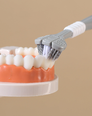 Picture of 3-Sided Toothbrush (2-Piece) – Triple Cleaning Head with Tongue Scraper | 360° Deep Clean for Teeth & Gums | Ultra-Soft 0.15mm Bristles (White/Grey)