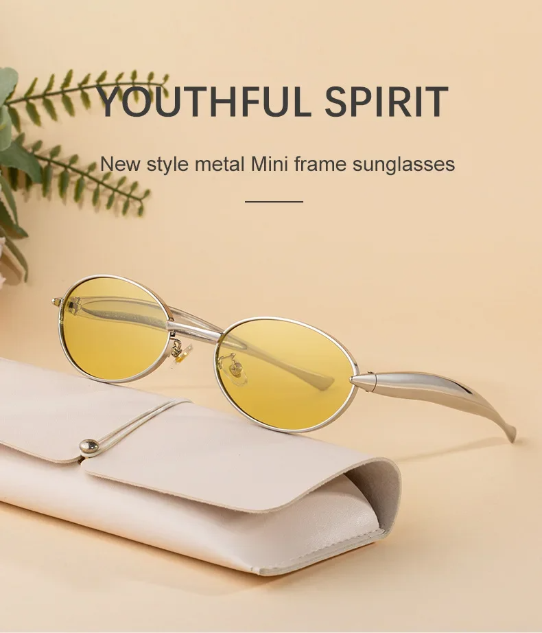 Picture of Fashion Metal Oval Sunglasses for Men & Women - Anti-UV HD Lens Retro Vintage Punk Style Small Frame (7 Colors)
