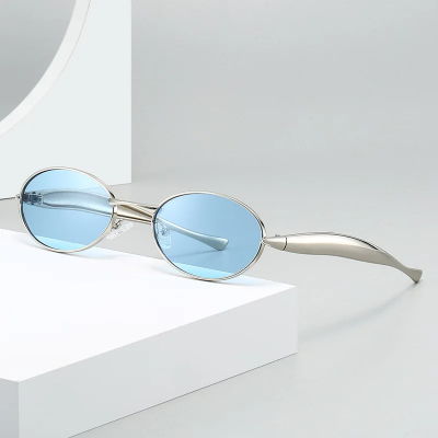 Picture of Fashion Metal Oval Sunglasses for Men & Women - Anti-UV HD Lens Retro Vintage Punk Style Small Frame (7 Colors)