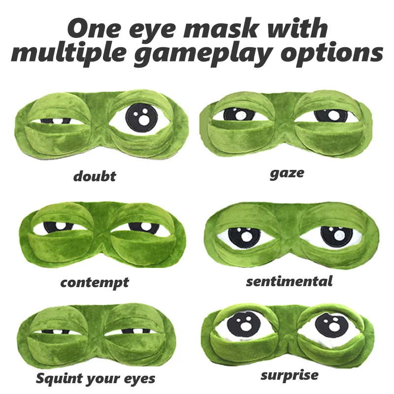 Picture of 3D Funny Frog Sleeping Eye Mask – Soft Plush Blackout Blindfold with Movable Eyelids | Travel, Nap & Relaxation Eye Cover for Men & Women Green