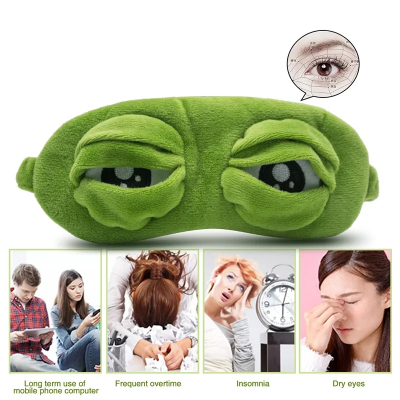 Picture of 3D Funny Frog Sleeping Eye Mask – Soft Plush Blackout Blindfold with Movable Eyelids | Travel, Nap & Relaxation Eye Cover for Men & Women Green