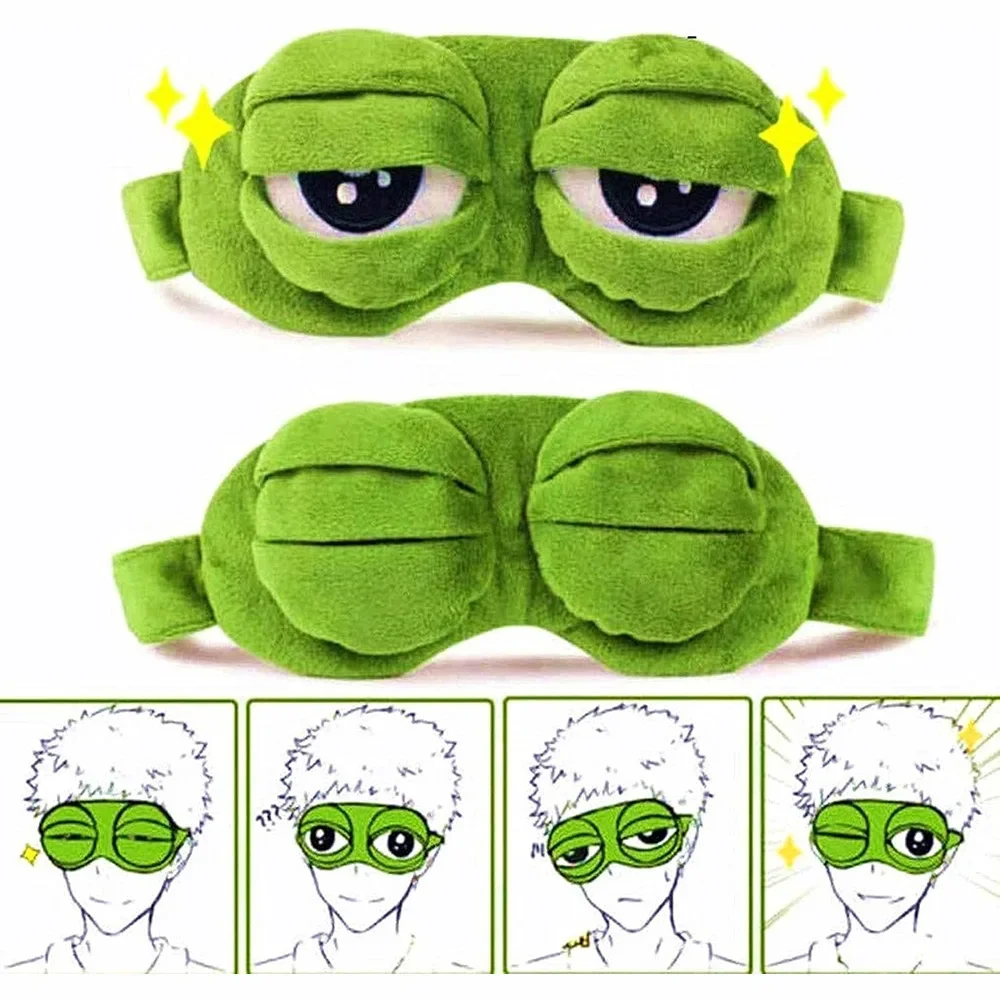Picture of 3D Funny Frog Sleeping Eye Mask – Soft Plush Blackout Blindfold with Movable Eyelids | Travel, Nap & Relaxation Eye Cover for Men & Women Green