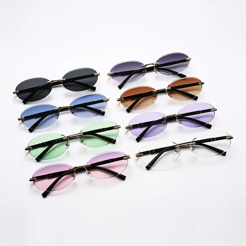 Picture of New Elegant Rimless UV400 Sunglasses for Men and Women, Classic Round Fashion Shades, Anti-Reflective Lens, Fashion Accessory