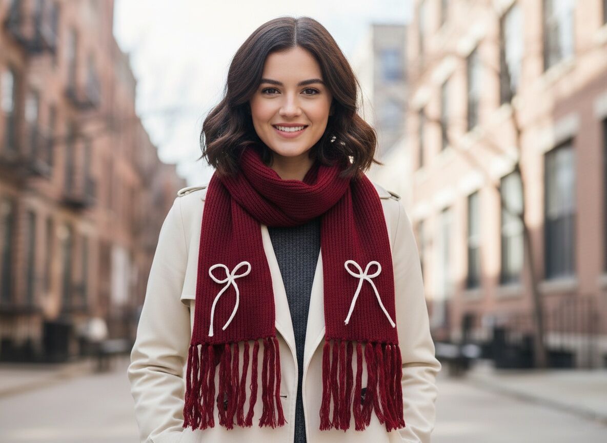 Picture of Premium Women’s Winter Knit Scarf | Soft Warm Wool Blend Mufflers | Stylish Bow Design | Long Tassel Shawl for Cold Weather Red Karanda
