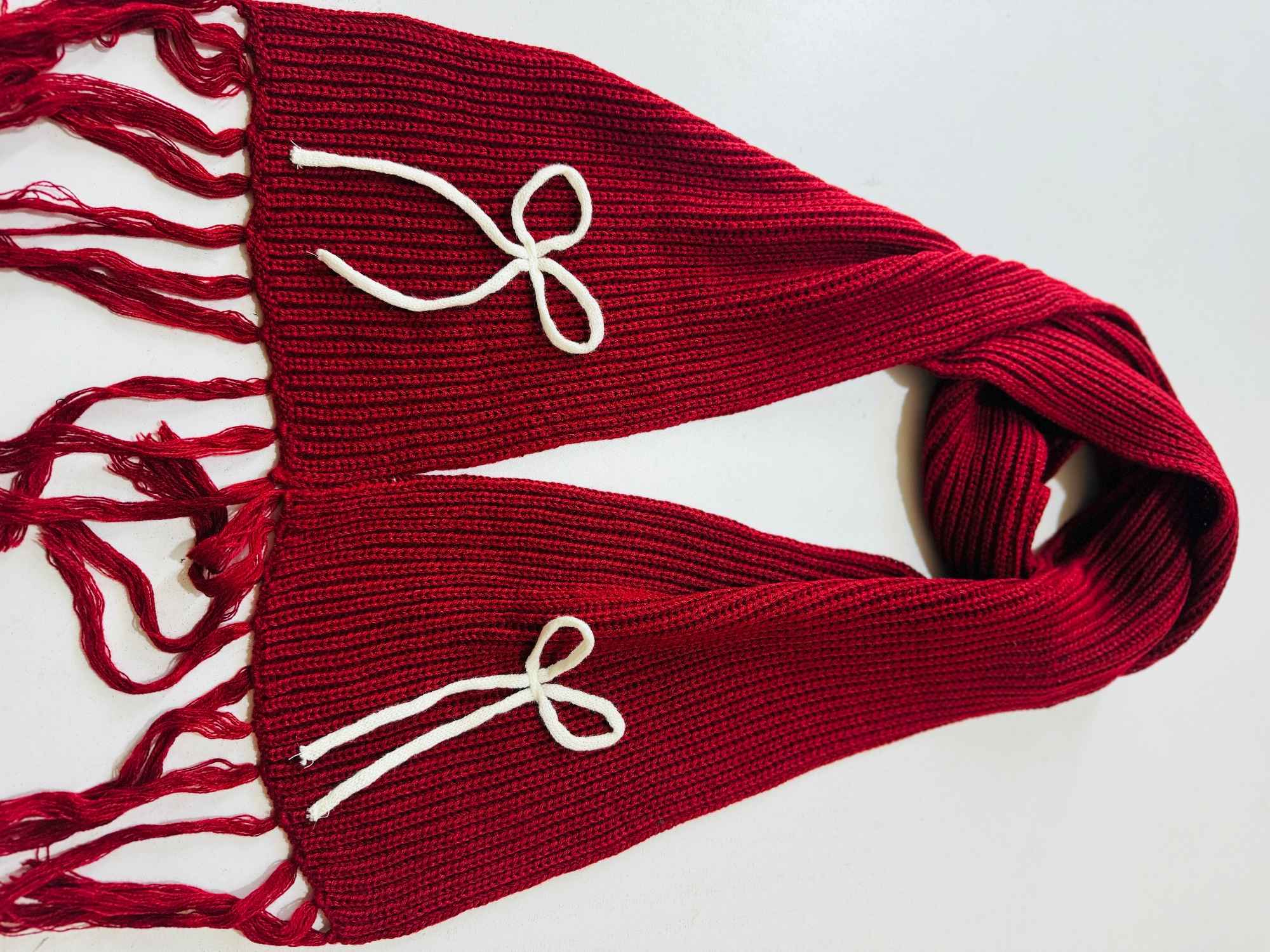 Picture of Premium Women’s Winter Knit Scarf | Soft Warm Wool Blend Mufflers | Stylish Bow Design | Long Tassel Shawl for Cold Weather Red Karanda