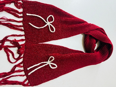 Picture of Premium Women’s Winter Knit Scarf | Soft Warm Wool Blend Mufflers | Stylish Bow Design | Long Tassel Shawl for Cold Weather Red Karanda