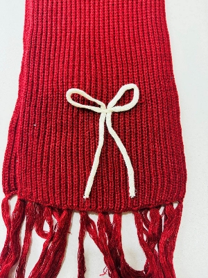 Picture of Premium Women’s Winter Knit Scarf | Soft Warm Wool Blend Mufflers | Stylish Bow Design | Long Tassel Shawl for Cold Weather Red Karanda