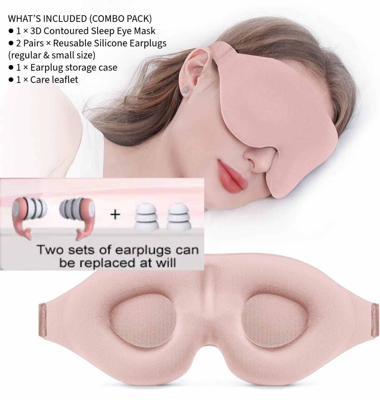 Picture of Ultimate Sleep Comfort Combo | 3D Blackout Sleep Eye Mask for Side Sleepers + Reusable Noise-Reducing Silicone Earplugs | Travel & Home Sleep Essentials