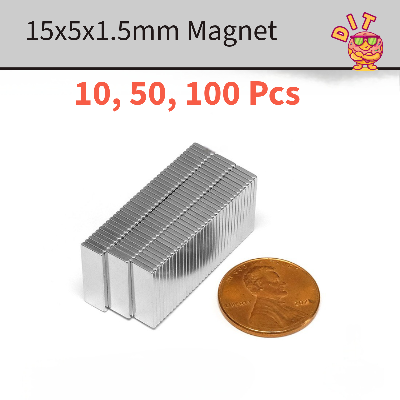 Picture of Ultra Strong N52 Neodymium Magnet 15x5x1.5mm (10 - 100 pcs) – Rare Earth Thin Block Magnet | Heavy Duty Mini Magnet for DIY, Electronics & Industrial Use